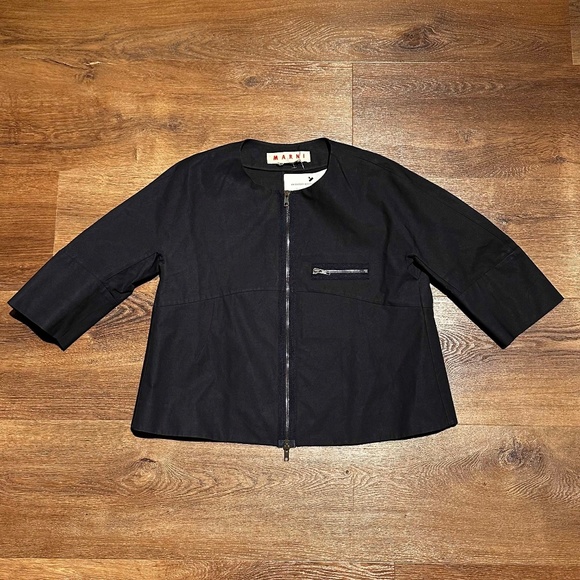 MARNI Crew Neck 3/4 Sleeve Crop Top Light Jacket Size M US8 IT44 Black - Picture 4 of 13